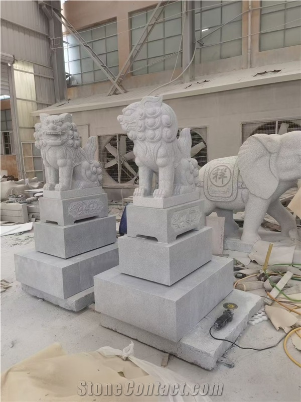 Outdoor Grey Granite Guardian Lions Sculptures