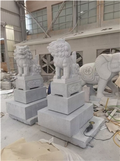 Outdoor Grey Granite Guardian Lions Sculptures