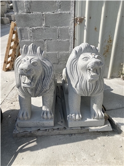 Outdoor Grey Granite Guardian Lions Sculptures