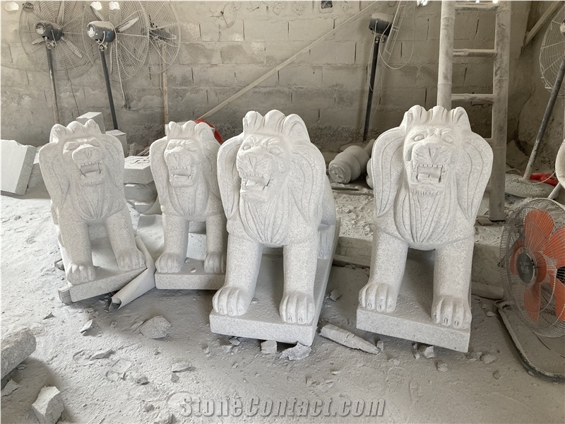 Outdoor Grey Granite Guardian Lions Sculptures