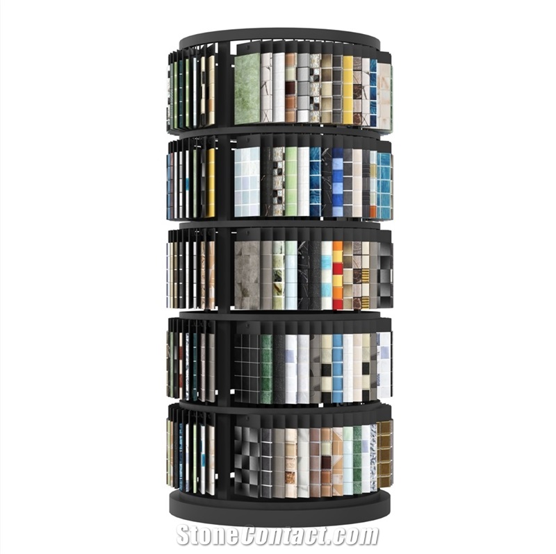 Rotating Cylindrical Multi - Layer Display Rack For Stone