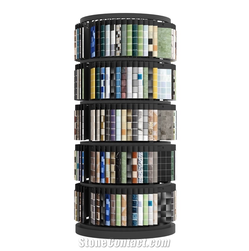 Rotating Cylindrical Multi - Layer Display Rack For Stone
