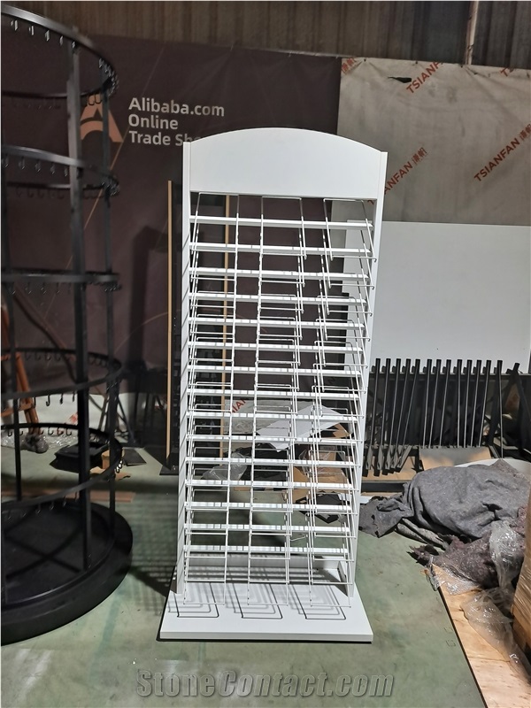 Tall White Metal Wire Display Rack With Multiple Slanted