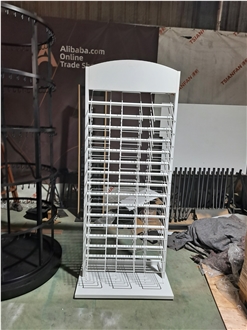 Tall White Metal Wire Display Rack With Multiple Slanted