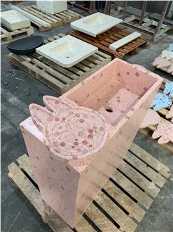 Pink Terrazzo Sink Artificial Stone Basin With Pedestal