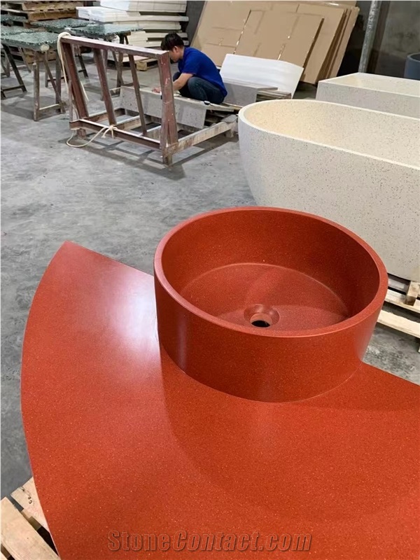 Red Terrazzo Artificial Stone Pedestal Basin
