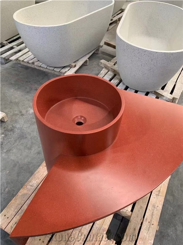 Red Terrazzo Artificial Stone Pedestal Basin