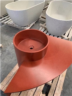 Red Terrazzo Artificial Stone Pedestal Basin