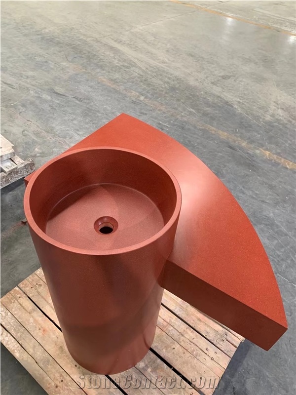 Red Terrazzo Artificial Stone Pedestal Basin
