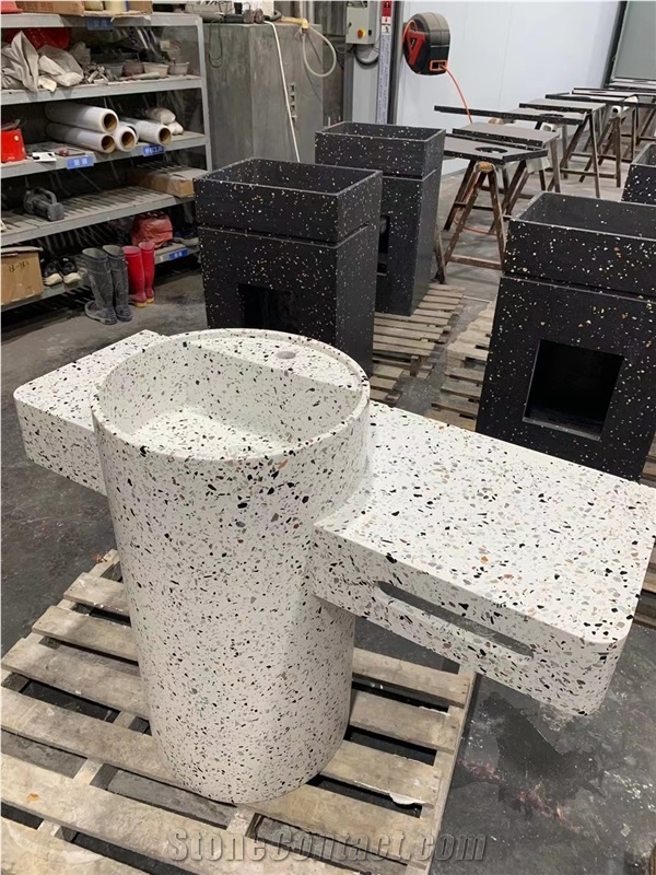 Terrazzo Pedestal Basin With Countertop