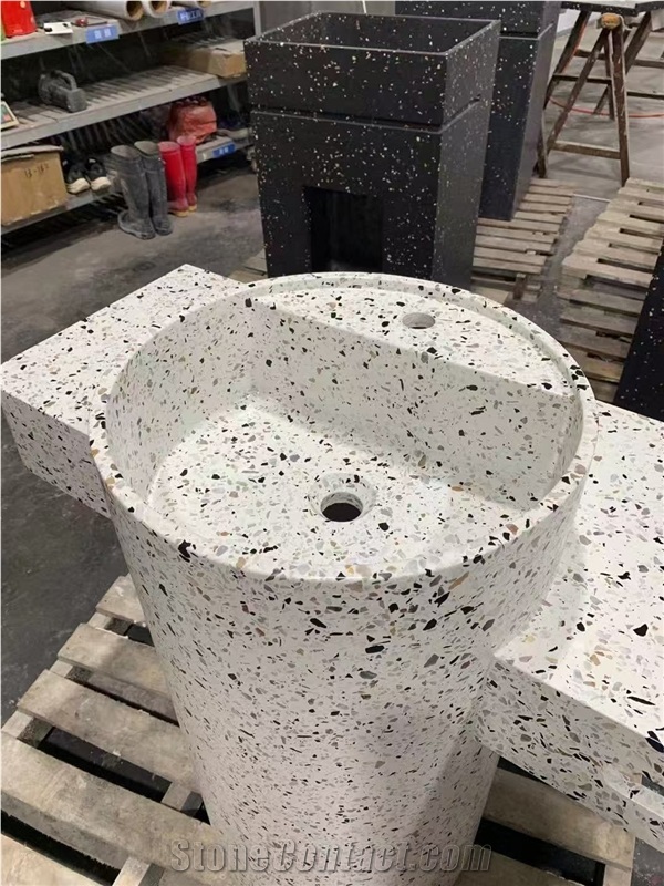 Terrazzo Pedestal Basin With Countertop
