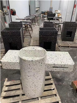 Terrazzo Pedestal Basin With Countertop