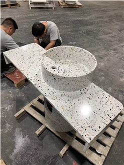 Terrazzo Pedestal Basin With Countertop