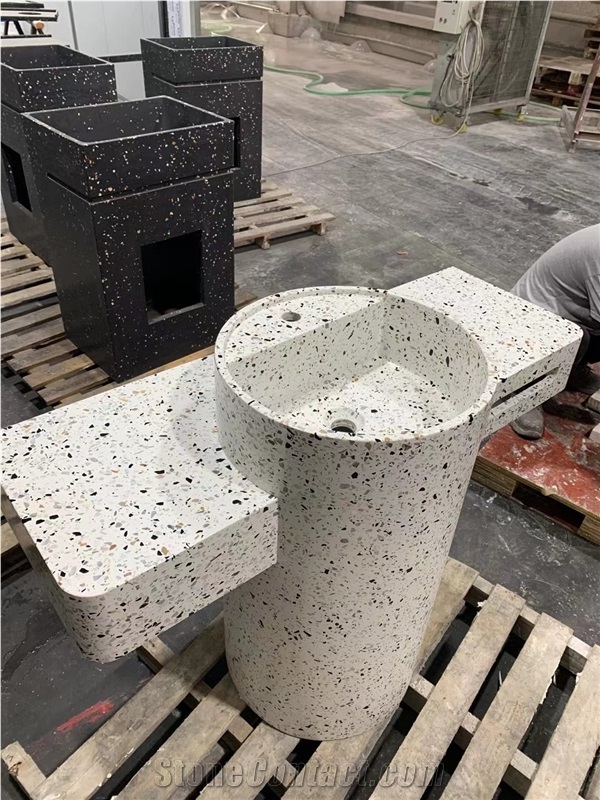 Terrazzo Pedestal Basin With Countertop