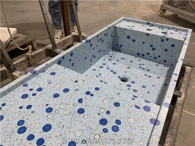 White Terrazzo Stone Bathroom Sinks