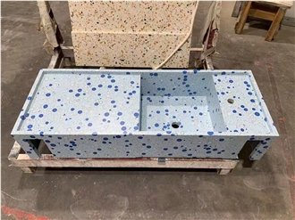 White Terrazzo Stone Bathroom Sinks