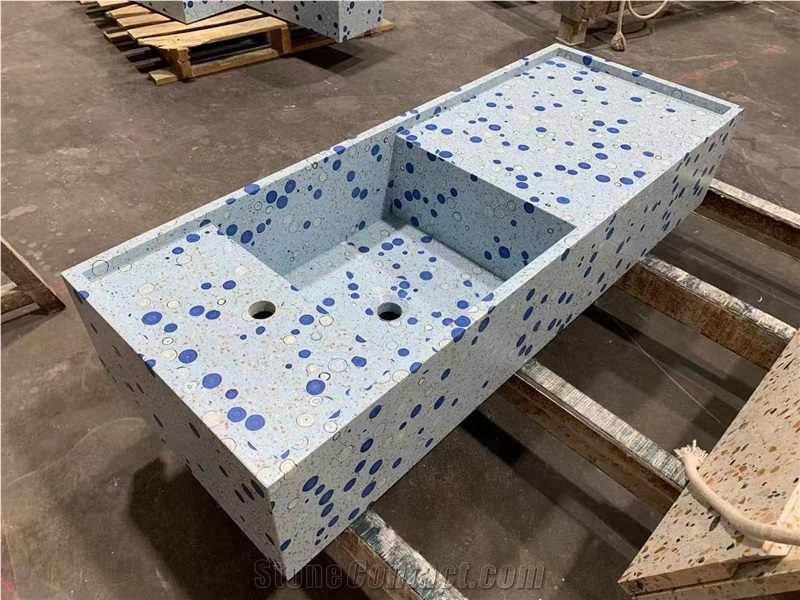 White Terrazzo Stone Bathroom Sinks