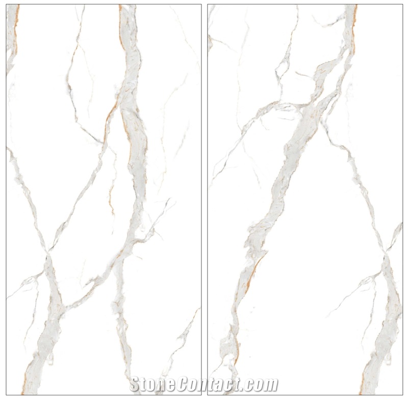 Statuario Natural Sintered Stone Slabs 1.2 Cm Marble Look