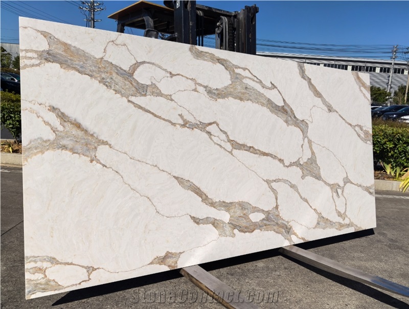 Luxury Calacatta Bronze Quartz Slabs
