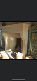 Hand Carved Cantera Stone Fireplace, Gold Cantera Fireplace