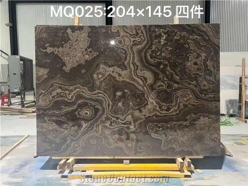 Cross Cut Obama Wood Vein Tobacco Brown Marble Slabs