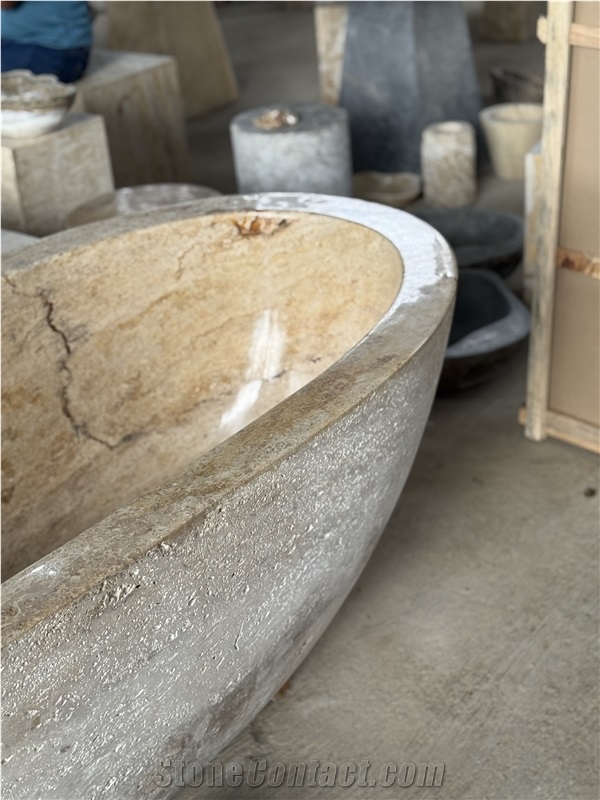 Free Standing Travertine Bathtub