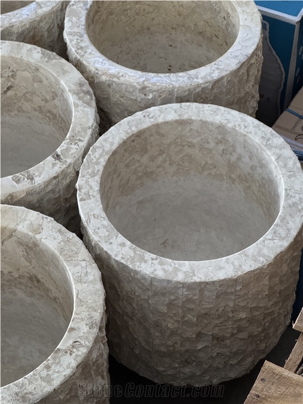 Marble Stripe Carved Planter Pots
