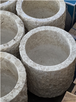Marble Stripe Carved Planter Pots