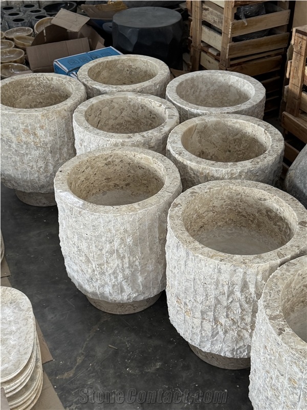 Marble Stripe Carved Planter Pots