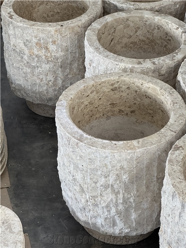 Marble Stripe Carved Planter Pots