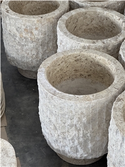 Marble Stripe Carved Planter Pots