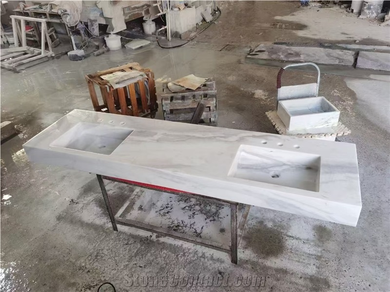 Calacatta White Marble Prefab Vanity Tops With Double Sinks