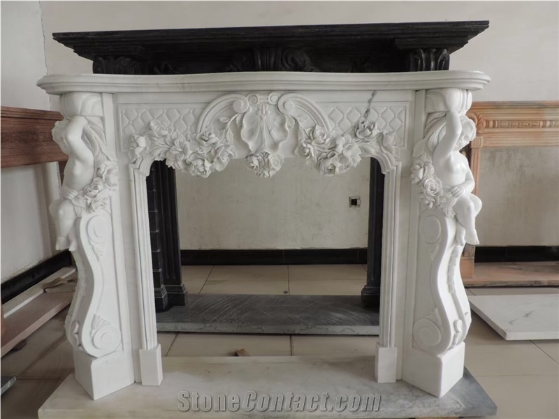 Carved Calacatta Viola Marble Fireplace Mantel For Indoor