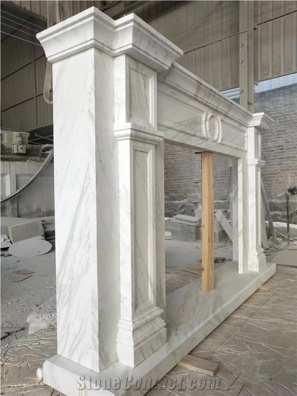 Carved Calacatta Viola Marble Fireplace Mantel For Indoor