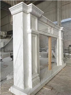 Carved Calacatta Viola Marble Fireplace Mantel For Indoor