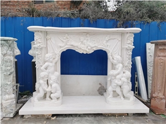 Carved Calacatta Viola Marble Fireplace Mantel For Indoor