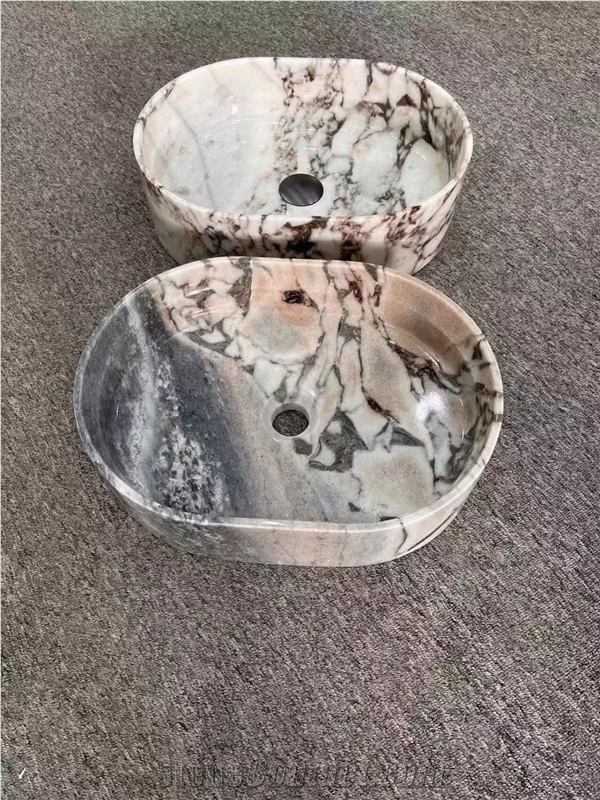 China Calacatta Viola Marble Oval Design Wash Basins