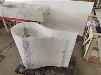 Freestanding Bianco Carrara Pedestal Wash Basin For Bathroom