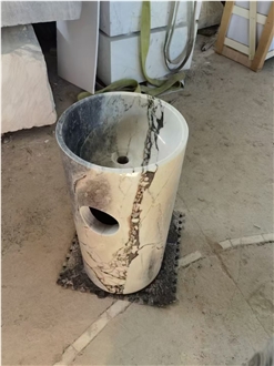 Freestanding Bianco Carrara Pedestal Wash Basin For Bathroom