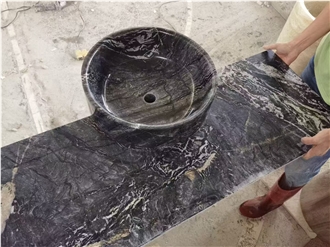 Kenya Black Marble Vessel Round Sink
