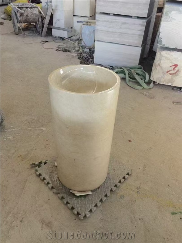 Travertino Romano Beige Travertine Pedestal Round Sink