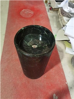 Verde Alpi Scuro Marble Pedestal Round Wash Basins