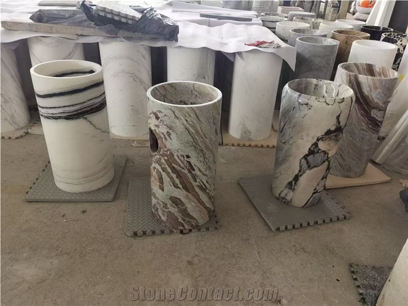 Verde Alpi Scuro Marble Pedestal Round Wash Basins