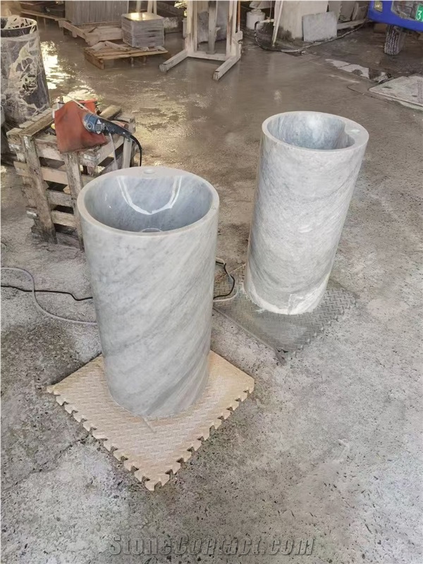 Verde Alpi Scuro Marble Pedestal Round Wash Basins