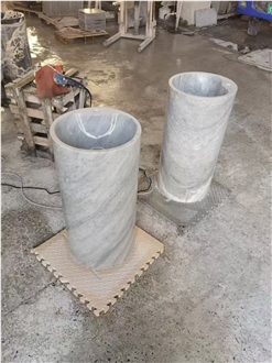 Verde Alpi Scuro Marble Pedestal Round Wash Basins