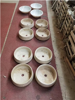 White Wooden Marble Veincut Vessel Wash Basins