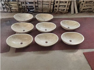 White Wooden Marble Veincut Vessel Wash Basins