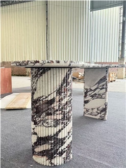 Calacatta Viola Marble Dining Table With Fluted Legs Design