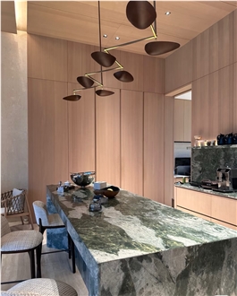 Customized Dark Green Marble Kitchen Countertop