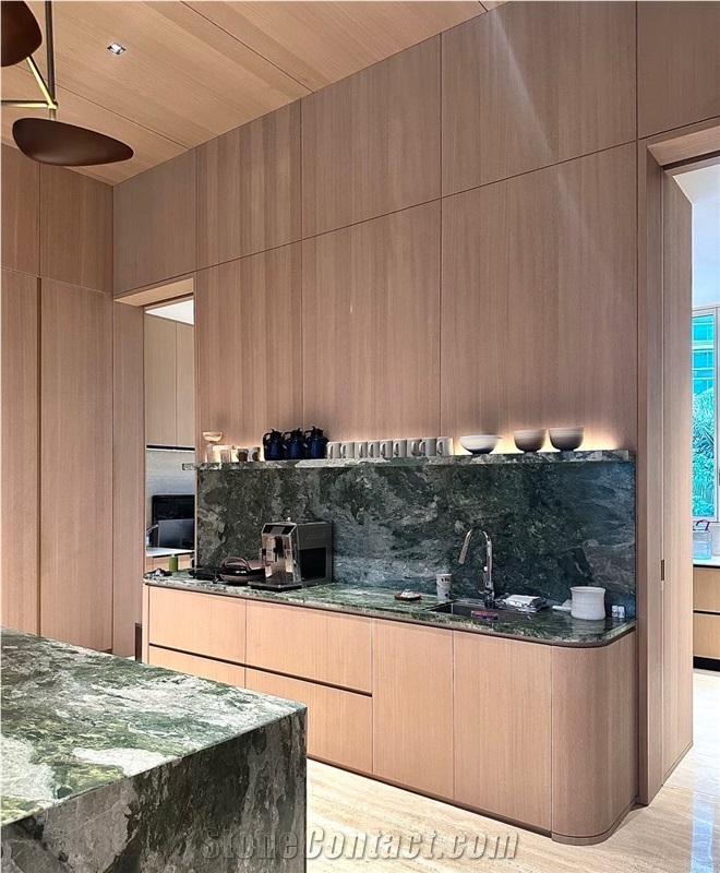 Customized Dark Green Marble Kitchen Countertop